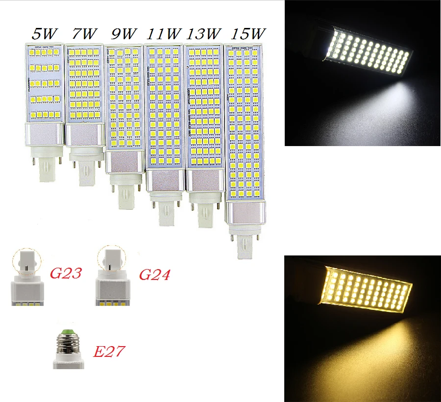Лампада G23 G24 E27 5W 7W 9W 11W 13W 15W 85V 265V/AC горизонтальная штепсельная лампа SMD5050 Bombillas