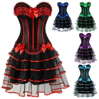 new multiple colour goth steampunk plus size corset dress overbust corsets and bustiers women tops lady party mini skirt set