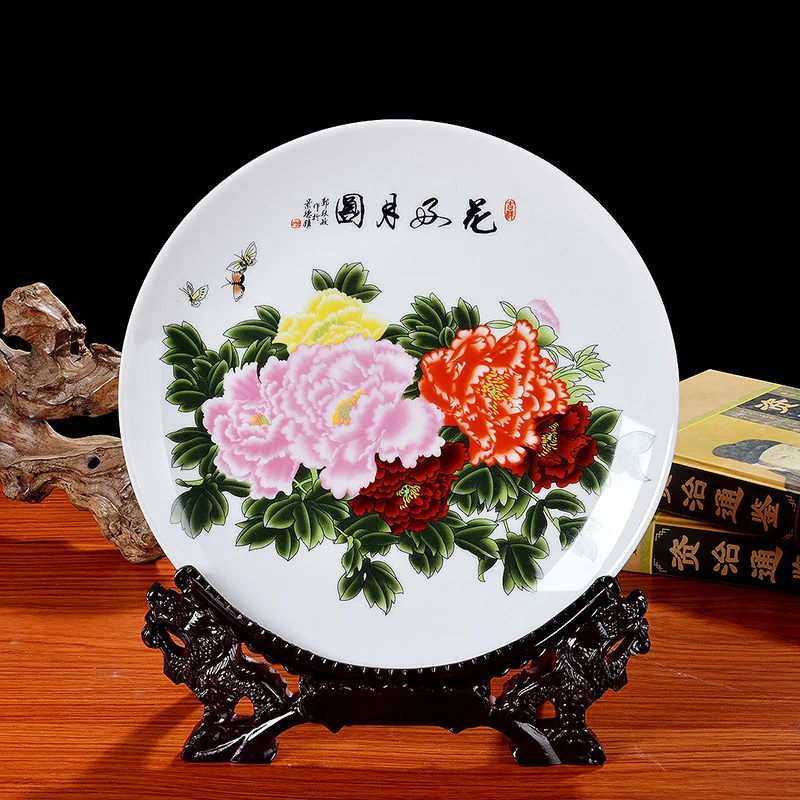 10inch Jingdezhen Ceramic Porcelain Decoration Round Plate Modern Home Arrangement Crafts Office Desktop Ornaments Art with Rack | Дом и сад
