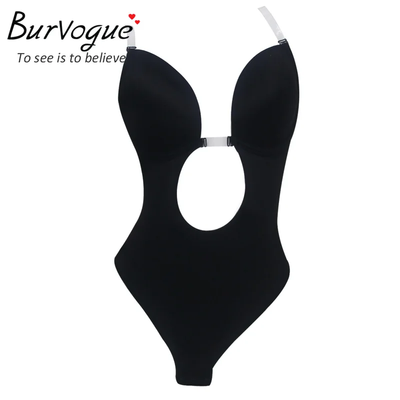 Black Burvogue, новинка, сексуальное женское нижнее белье с открытой спиной и глубоким вырезом, невидимое нижнее белье для платья, прозрачные лямки, боди, Корректирующее белье - Цвет: Black