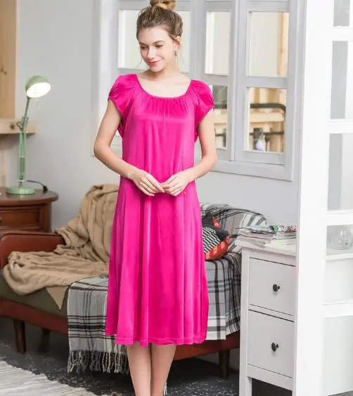 100% Шелковая ночная рубашка Базовая Трикотажная Ночная одежда мягкая Пижама для