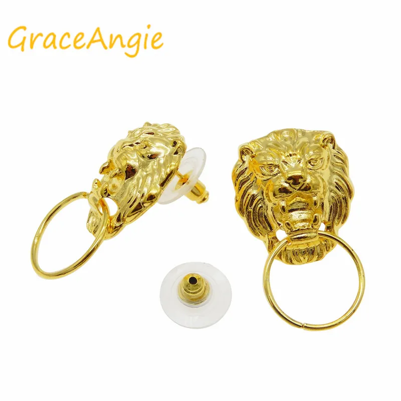 Оптовые продажи сережек из матового сплава золотого цвета 14 шт. 35656|lion head