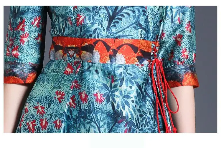 FTLZZ 2017 Summer New Crossed Lateral Frenulum V-neck Slim Dress Woman Retro Ethnic Style Floral Print A-line | Женская одежда