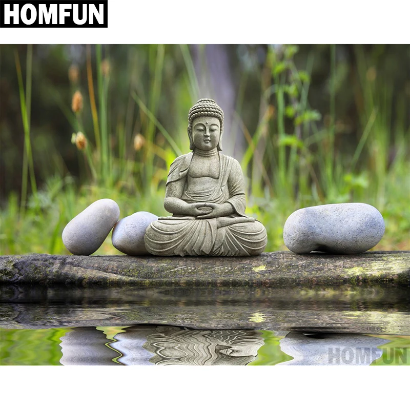 Алмазная живопись HOMFUN Будда и камень алмазная вышивка с квадратными/круглыми