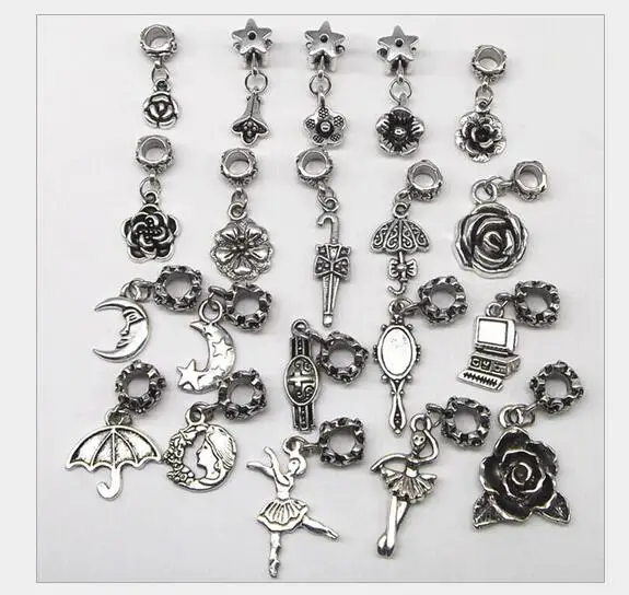 retro flower charms pendant beads 925 silver Macroporous DIY Fit Europe Bracelet exquisite big hole mix styles | Украшения и