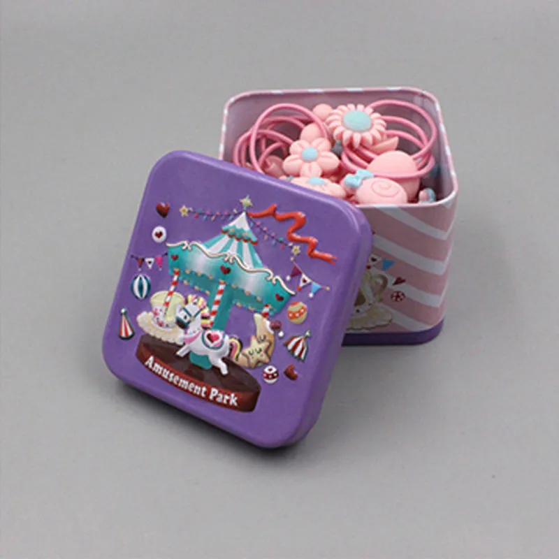 Children Hair Bows For Baby Girls New 40pcs Elastic Rubber Hair Bands Knot With Tin Box Headband Princess Tiara Kids