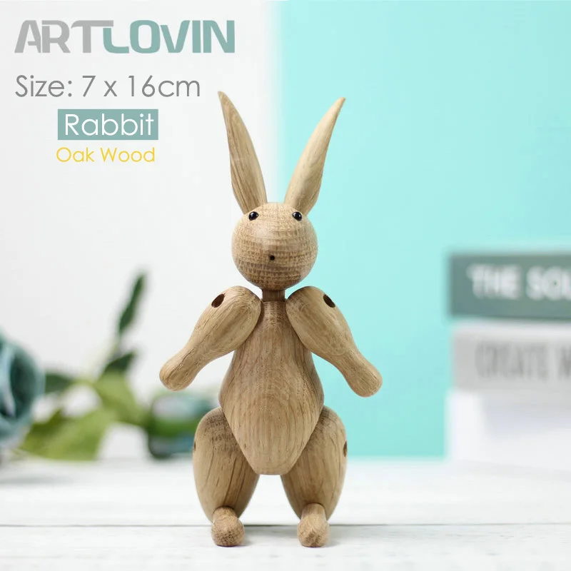 Rabbit Деревянные фигурки животных в скандинавском стиле, фигурки медведя/собаки/птицы/обезьяны, домашний декор, украшения, игрушки для мальчиков и хобби - Цвет: Rabbit