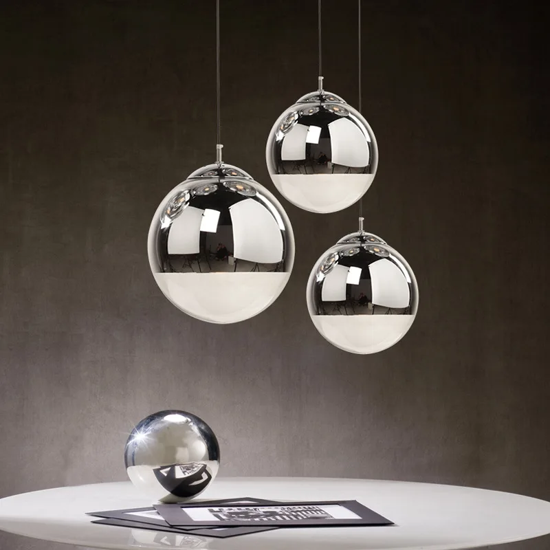 

Northern Europe Mirror Creative Modern Simple Bar Meal Glass Chrome color Space ball Electroplating spherical Led Chandelier
