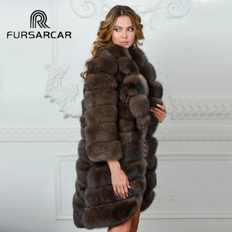 Женская меховая куртка FURSARCAR зимняя длинная из натурального Лисьего меха с