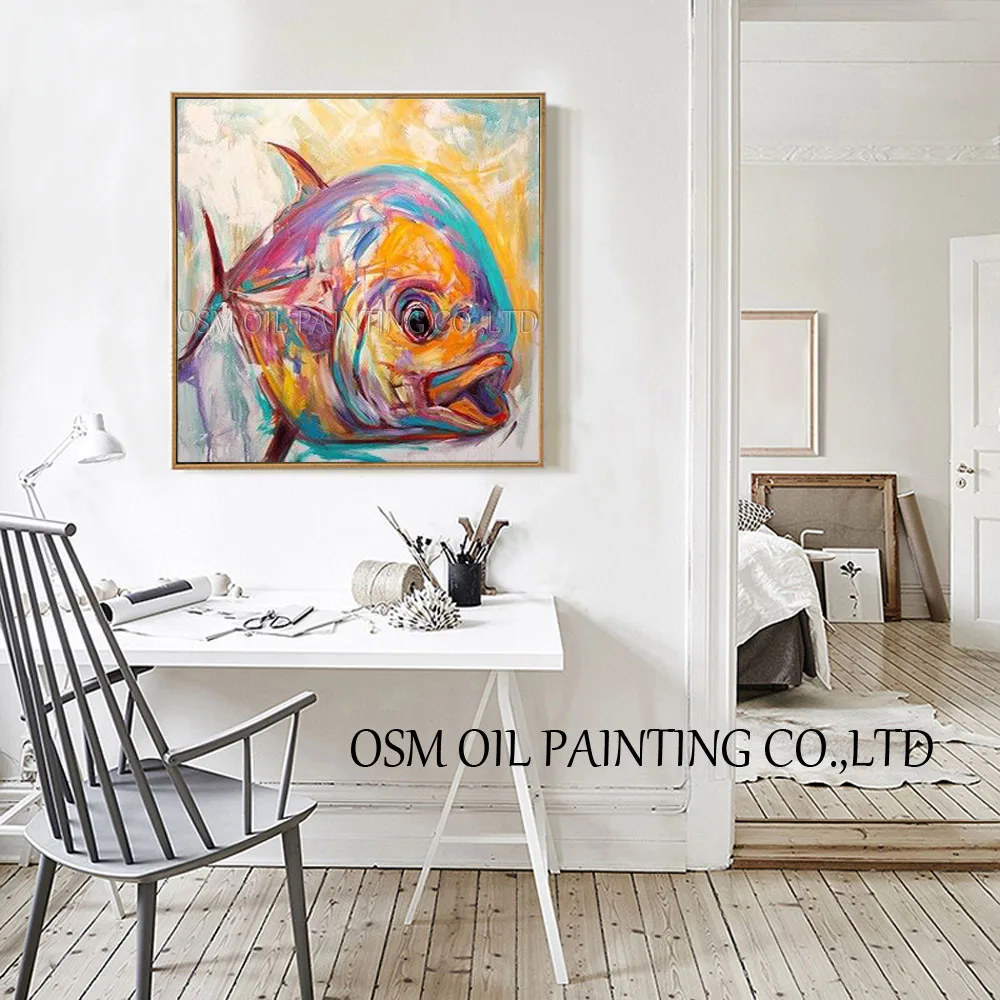 Картина маслом для гостиной ручная работа маленькая рыбка-убийца Пиранья | Дом и