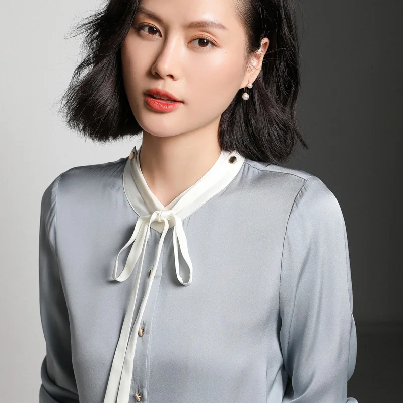 Шелковые рубашки женские высокого класса из натурального шелка на шнуровке