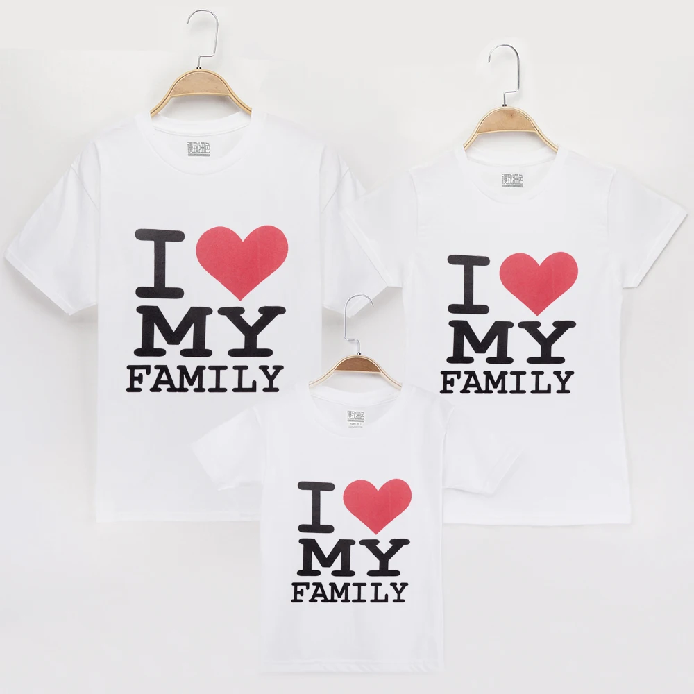 

2019 I Love My Family Matching Outfits T-Shirt 100% Cotton White Mother And Daughter Clothes Baby Mon And Son Clothing T Shirts