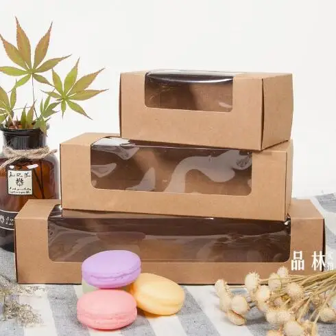 30 шт. коробка для кексов из крафт бумаги пластиковое окно прямоугольная