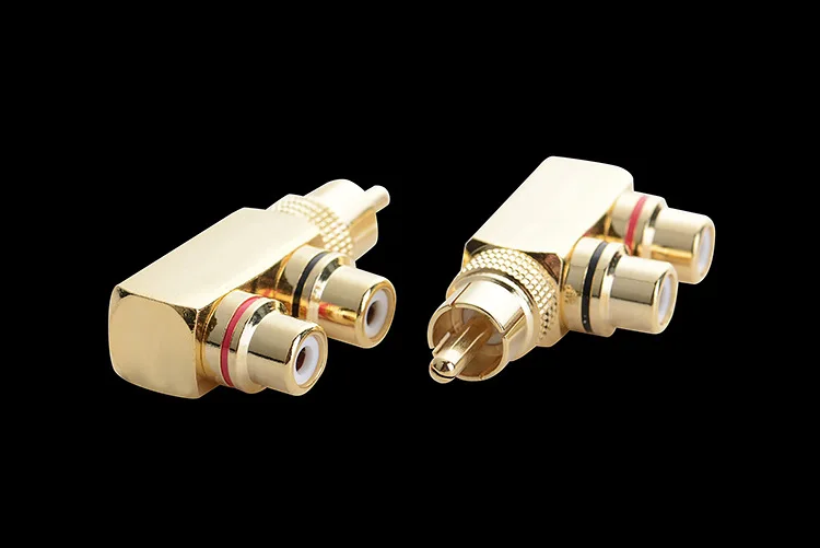 

50PCS Copper AV Audio Splitter Plug RCA 1 Male to 2 Female Audio Plug Adapter Gold Plated Connector