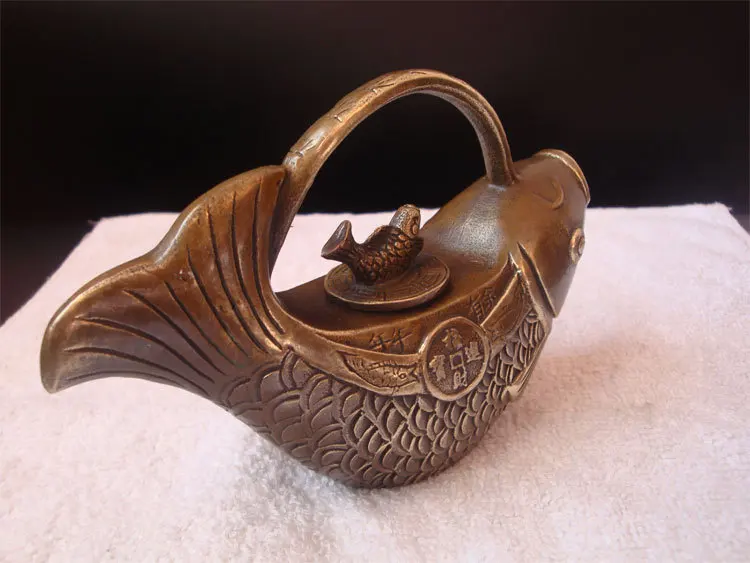 Antiqu антиквариат китайский латунный каре рыба чай горшок|pot|pot tea |