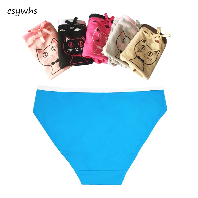 CSYWHS Cartoon Cotton Panties Womens Low Waist Sexy Cute Underwear Briefs Printing Panty Cat Girls Intimates 5pcs | Женская одежда