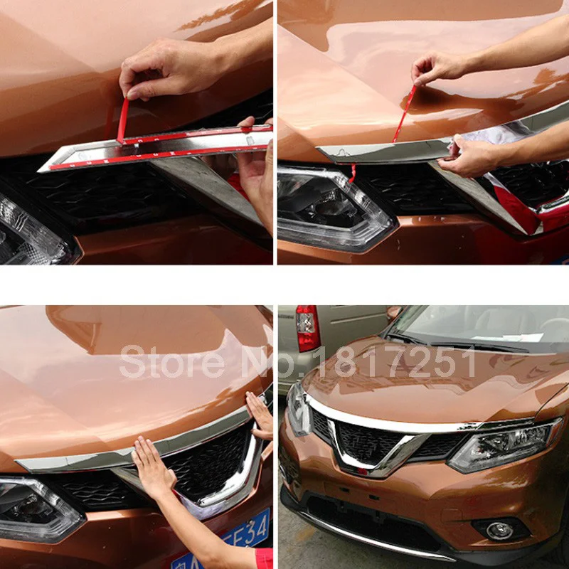 Для Nissan X-Trail T32 Rogue Хромированная передняя крышка капота для гриля капота отделка автомобиля аксессуары для укладки 3 шт