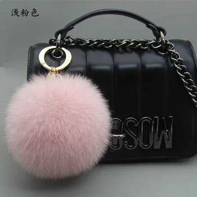 baby pink Роскошный 13 см Пушистый натуральный шарик из меха лисы помпоны меховой помпон высокого качества брелок для ключей автомобиля металлическое Кольцо Подвеска для женщин F312 - Цвет: baby pink