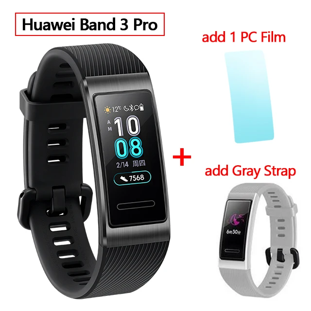 3pro Black add Gray huawei Band 3 Pro gps Amoled 0,95 'Полноцветный Сенсорный Водонепроницаемый металлический браслет с датчиком сердечного ритма - Цвет: 3pro Black add Gray