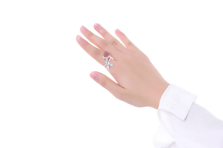 

KJJEAXCMY boutique jewelry S925 pure silver natural strawberry crystal ring simple personality fresh and colorful female crystal
