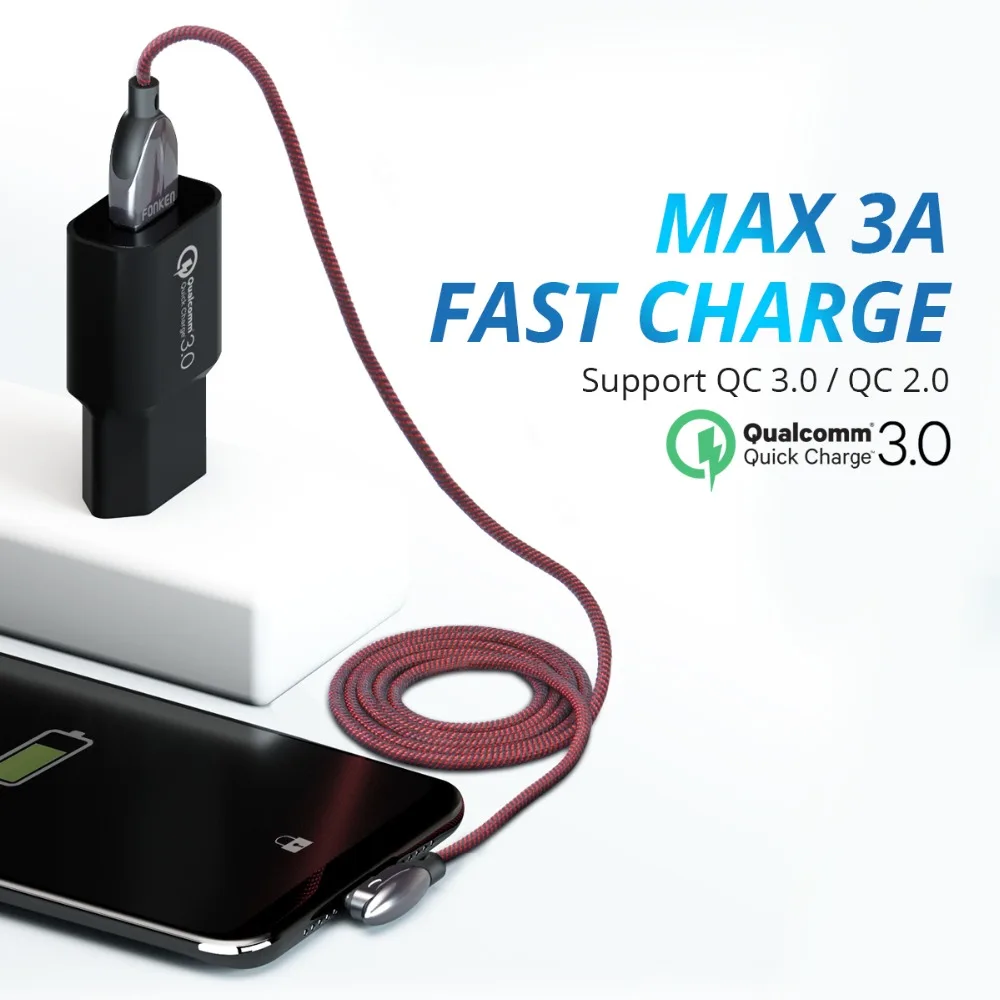 FONKEN 90 градусов Тип USB C кабель 3A быстро Зарядное устройство Type изгибом шнур