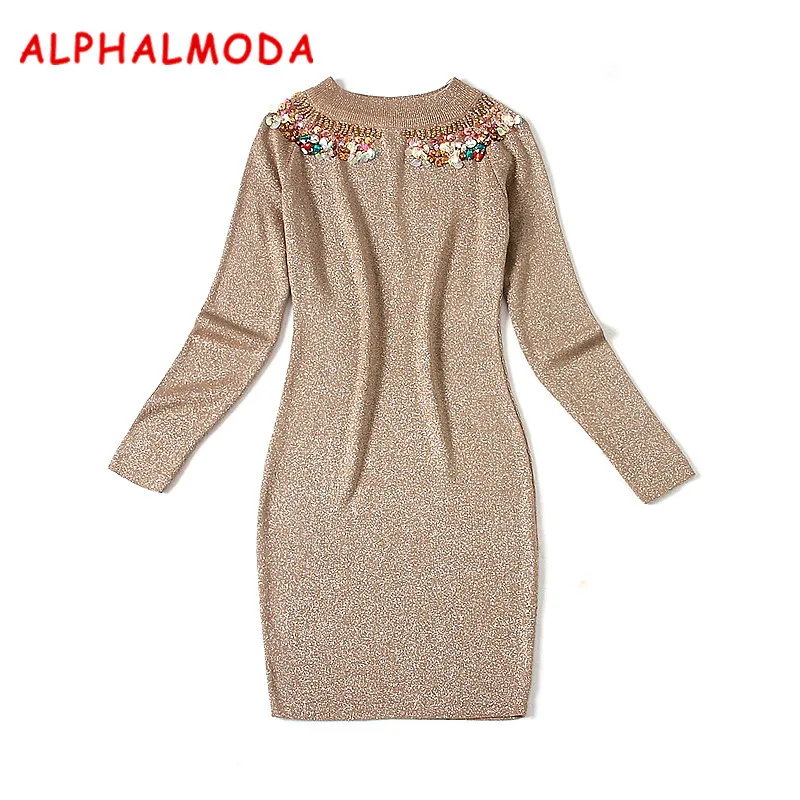 Женское трикотажное платье ALPHALMODA облегающее однотонное с длинным рукавом и