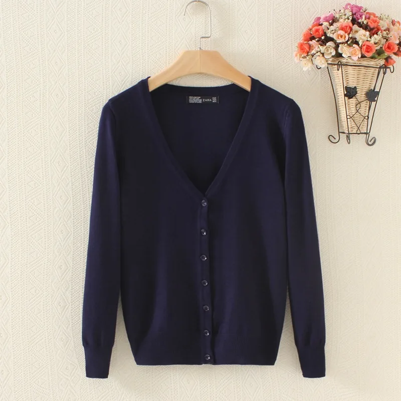 navy blue Женский вязаный кардиган, весна-осень, длинный рукав, v-образный вырез, женский свитер, кардиган, Женская куртка на одной пуговице, черный/розовый - Цвет: navy blue