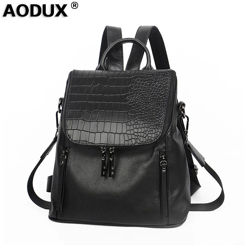 AODUX 2019 известный бренд 100% натуральная кожа рюкзаки натуральный первый слой