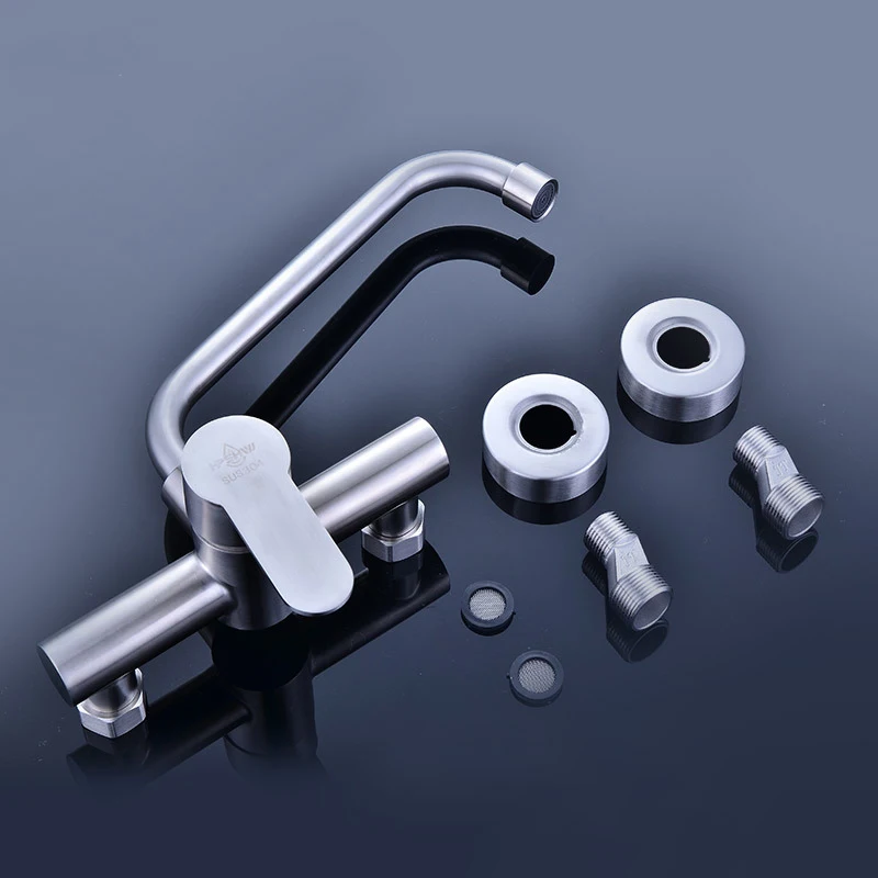 sus304 stainless steel hot and cold water faucet wall mounted single handle double control kitchen sink sink faucet free global shipping