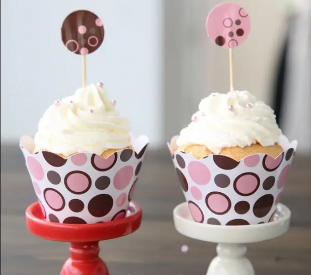 120 шт/партия Детские упаковки в розовый горошек кекс украшения торта на день