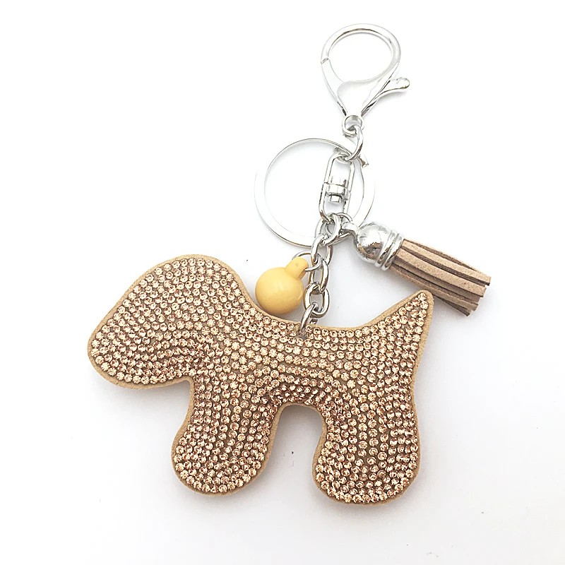 2018 women keychain Rhinestone cute dog shape 10 color fur leather fringed key wholesale|Брелоки| |