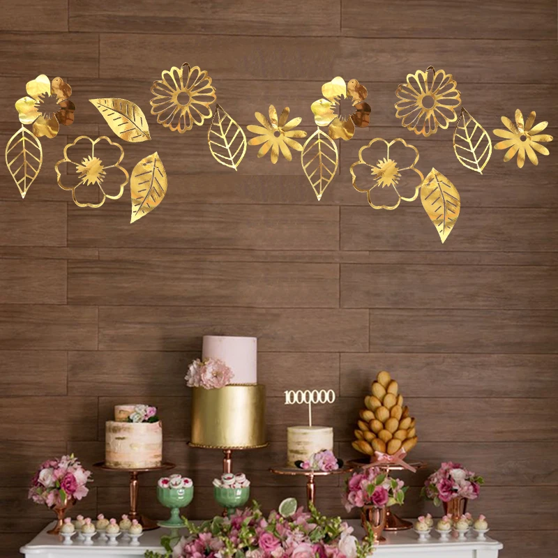 3D золотые серебряные цветы Переводные картинки листья зеркальные настенные