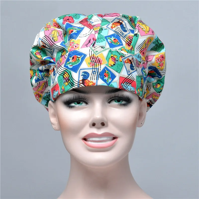 Medical Cap 2 Красочные экзотические напечатанные пушистые шляпы, кепки или шляпы для женщин, медицинская хирургическая Кепка, хлопок, зубные рабочие шляпы - Цвет: Medical Cap 2