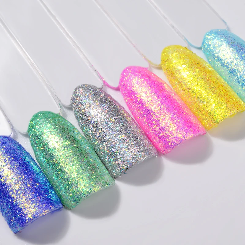 Набор 6 горшков под блески для дизайна ногтей Русалка радужные хлопья блестки