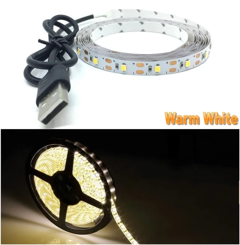 Warm white 5 м USB светодиодный светильник 5 в 3528 1 м 5 м теплый холодный белый розовый зеленый синий красный SMD ленточный потолочный светильник для шкафа водонепроницаемый - Испускаемый цвет: Warm white