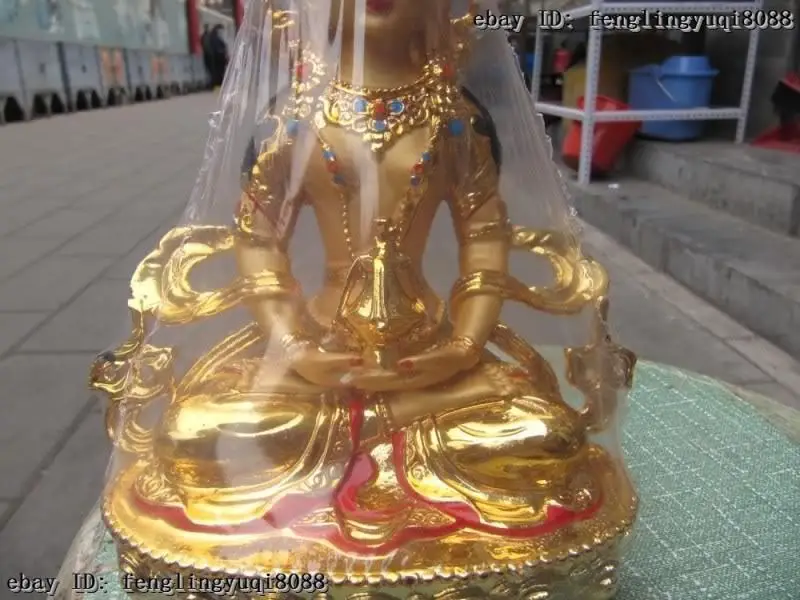 9&quotTibet Folk Buddhism Bronze painted Gilt Long Longevity Amitayus Buddha Statue | Дом и сад
