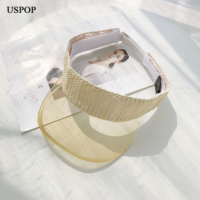 USPOP новинка 2019 шляпы от солнца прозрачные соломенные кепки без топа модные летние