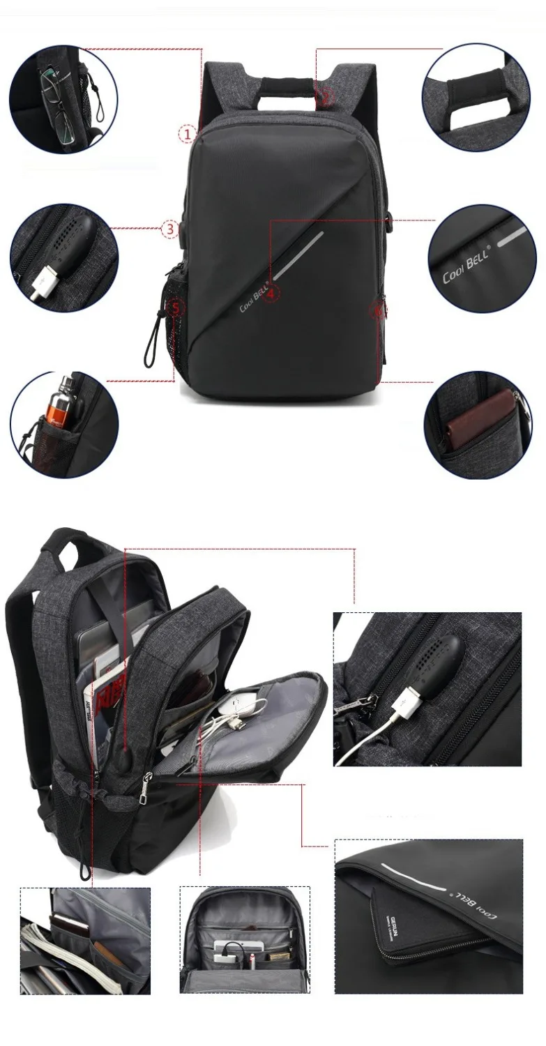 CoolBELL рюкзак для ноутбука 15 6 дюйма с usb портом мужчин Mochila ноутбук