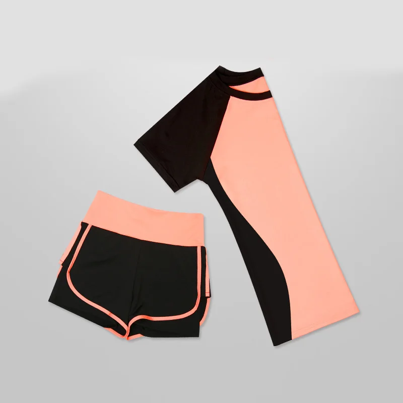 2-piece set - orange Комплект, женский бюстгальтер для йоги, спортивный костюм, быстросохнущий, 5 шт., шорты, женские, с коротким рукавом, длинные штаны, для улицы, спортивная одежда, костюм для фитнеса - Цвет: 2-piece set - orange