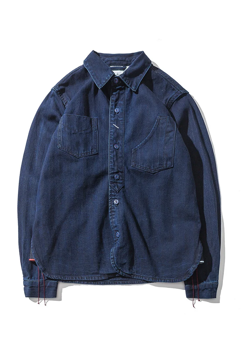 2018 джинсовой сплошной стирка дикий саржа Ретро Повседневная рубашка свободные