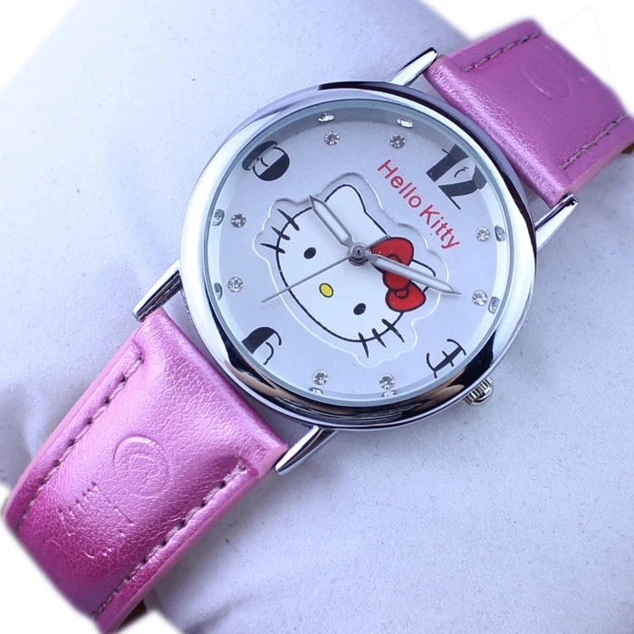 Новые модные детские розовые кварцевые часы Hello Kitty с милым мультяшным котом для