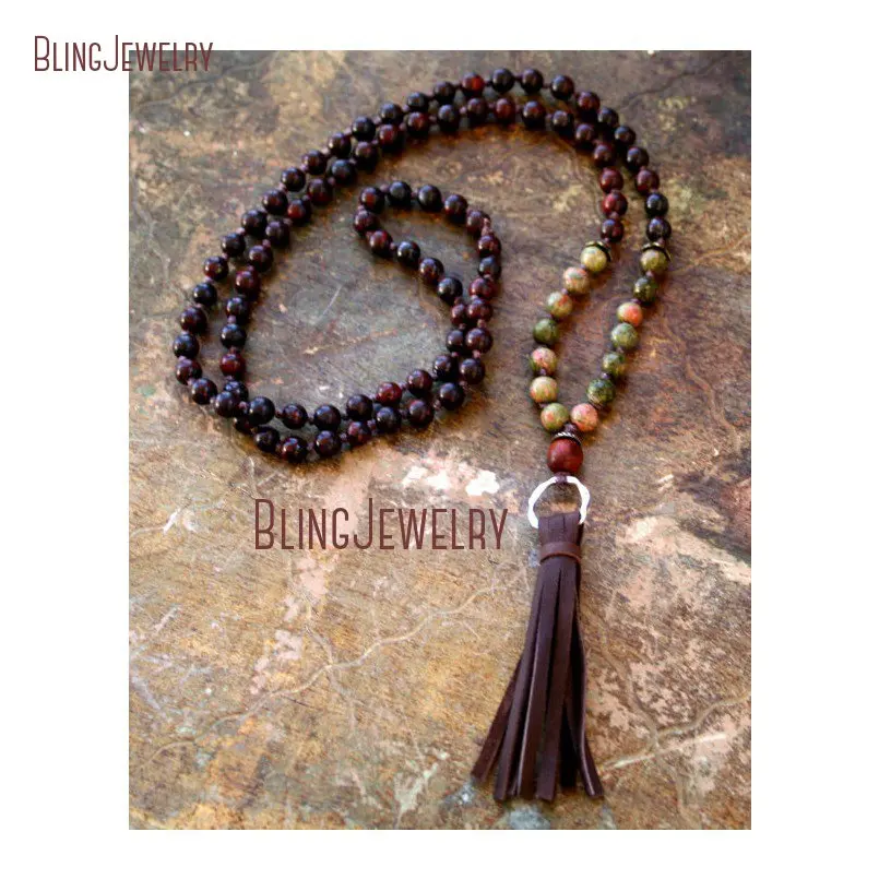 Ожерелье с кисточками и бусинами в стиле бохо из коричневой кожи