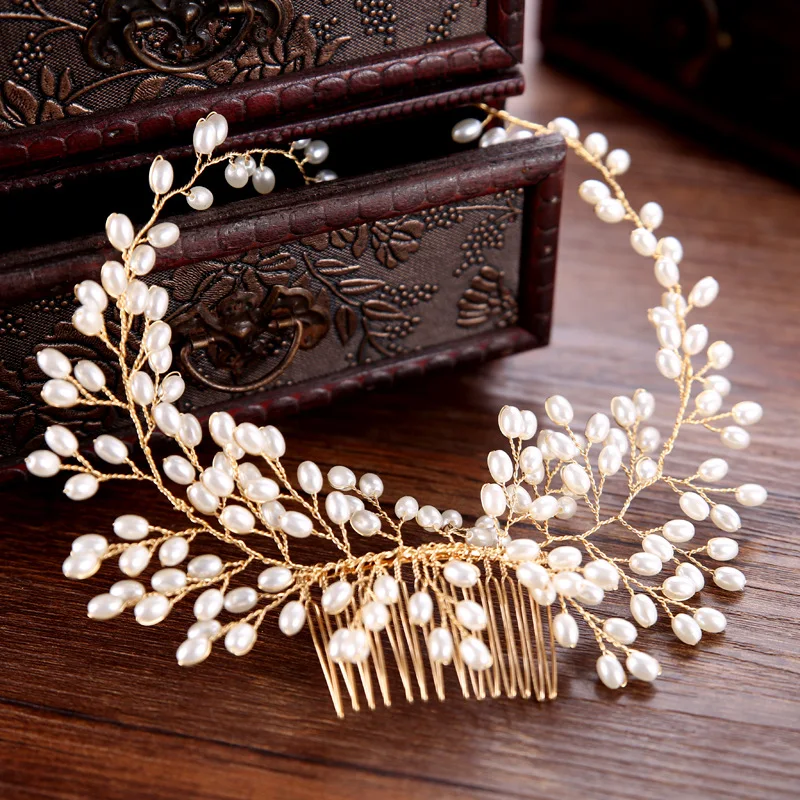 

Luxury Pearl Bride Hair Combs Good Quality Women Hair Accessories Handmade Pearl Bridal Headband Tiaras Wedding Hair Jewelry