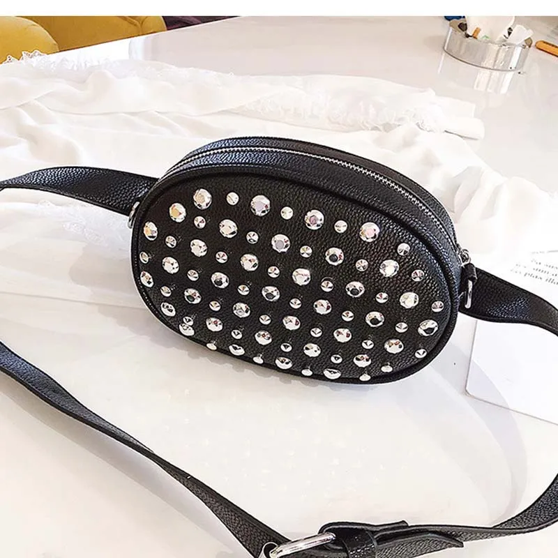 Black Waist Packs Маленькая поясная сумка с яркими бриллиантами, мини Диагональная Сумка через плечо, большая вместительность, сумки вокруг талии - Цвет: Black Waist Packs