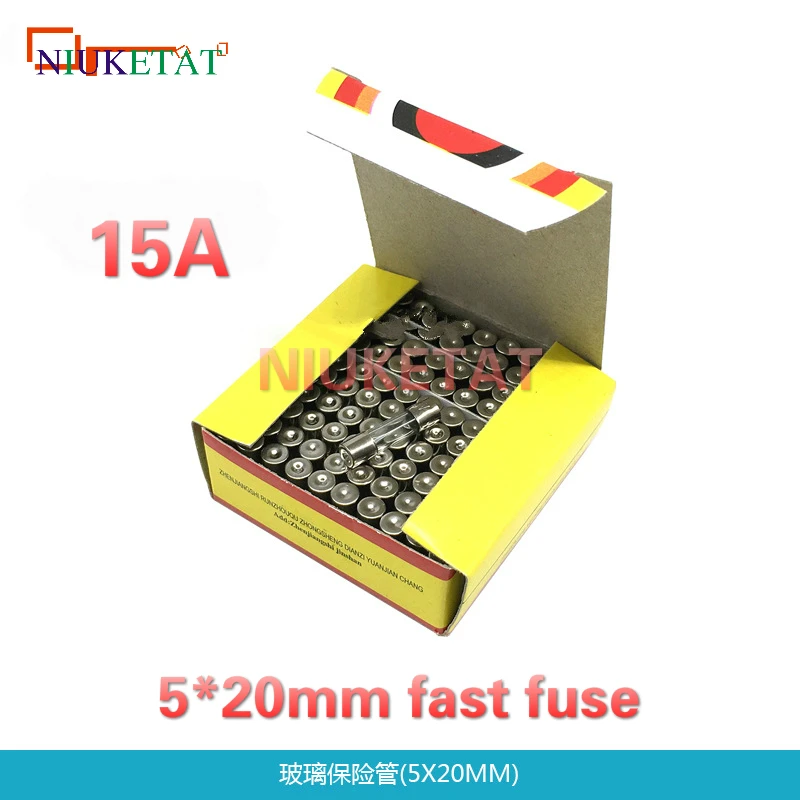 100 шт./кор. 5*20 мм 15A 250V Предохранитель стеклянный 5*20 F15A 15000mA 250V Стекло Предохранитель и