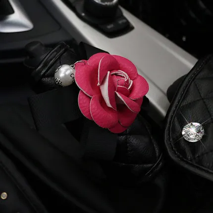 Серия Camellia, наборы, аксессуары для салона автомобиля, кожаный чехол на руль, авто Кристалл, подголовник, подушки, коробка для салфеток, подлокотник - Название цвета: Hand brake cover