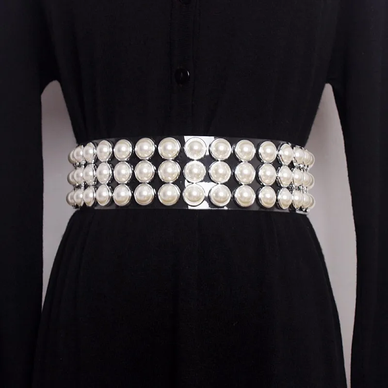 Pearls1 Belt TWOTWINSTYLE ПВХ ремень женский жемчуг бриллианты лоскутное прозрачные широкие пояса Летняя мода Harajuku аксессуары - Цвет: Pearls1 Belt