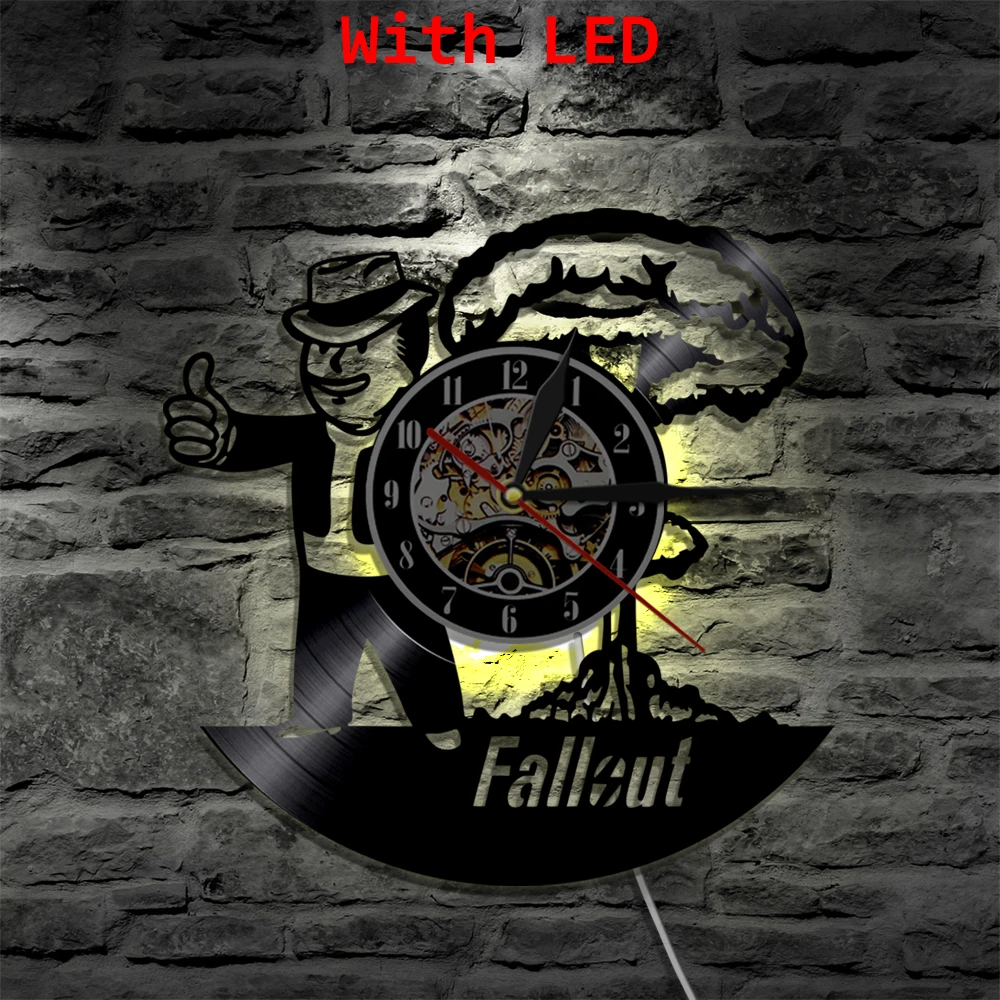Светодиодные виниловые настенные часы Fallout Крутое украшение для гостиной с