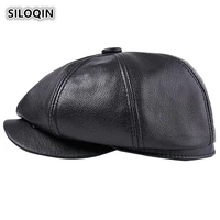siloqin mens genuine leather hat warm thick cowhide berets for men in winter classic male bone brand cap 2019 new dads hats
