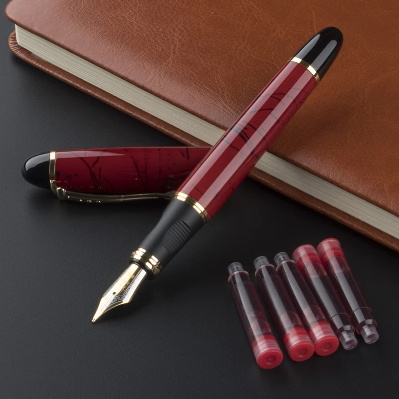 Jinhao X450 Роскошная авторучка с мраморным узором Золотая отделка F перо (коралловый
